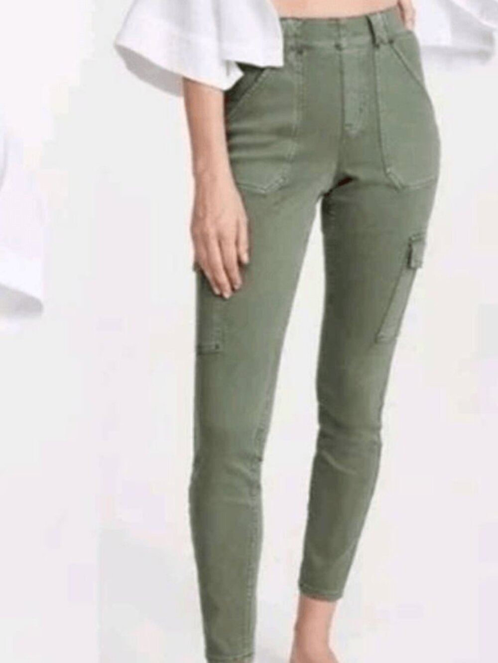 Spanx Stretch Mid Rise Twill Joggers in Darkened Olive
